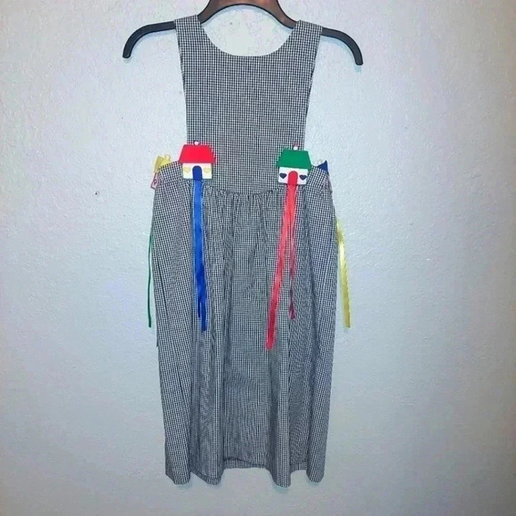 Chocolate Soup Other - Chocolate Soup Girls Apron Style Dress Black Gingham Houses Ribbon Sz 8 Vintage